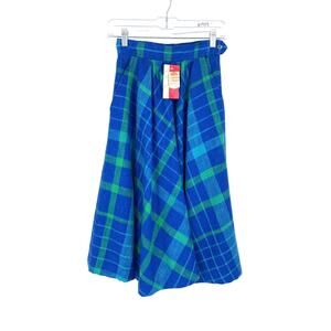 Vintage 80s Liz Claiborne Skirt Womens XXS Blue Green Plaid A-Line Side Zip